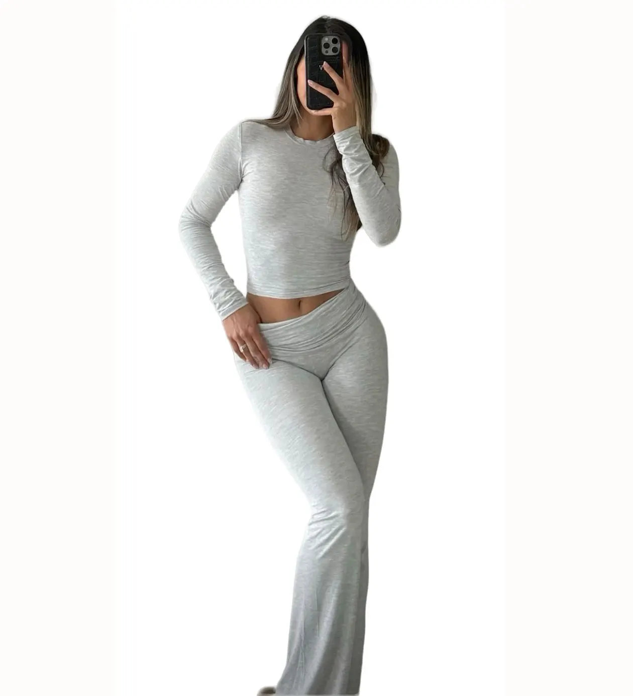 Women's Yoga Two Piece Set Long Sleeve Wide Leg Activewear
