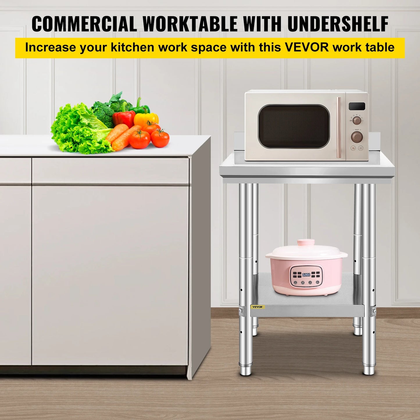 Stainless Steel Kitchen Work Bench With Undershelf 330LBS Load