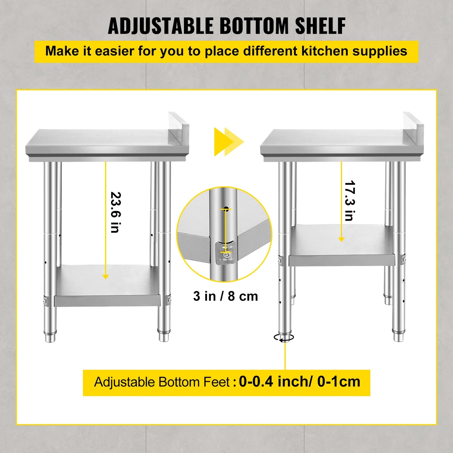 Stainless Steel Kitchen Work Bench With Undershelf 330LBS Load